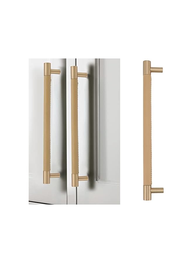 PROMASS promass Drawer Pull Handle, Nordic, Brass and Leather, 224mm Hole Pitch, Light Luxury Cupboard Door Handle with Screws for Suitcases, Drawers, Cabinets, and Wardrobes,  - Image 5