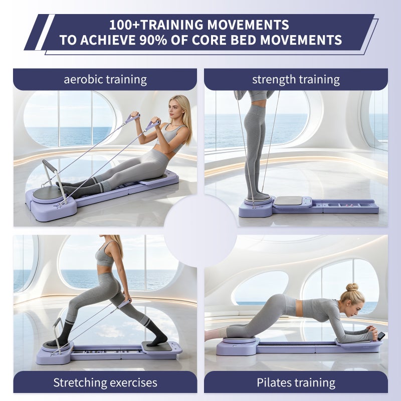 ETG 9-in-1 Foldable Pilates Reformer Board, Multifunctional Silent Core Trainer with Adjustable Resistance Bands, Full Accessories & Storage Box, Full Body Workout Home Fitness Machine for Beginners Professionals - Image 3