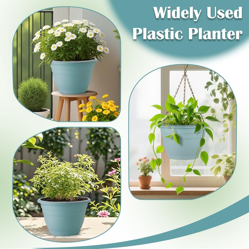 RooTrimmer 3 Pack 11 Inch Plant Pots with Drainage Hole and Plug, Durable Plastic Flower Pots for Indoor & Outdoor Plants, Elegant Mordern Plant Pots Perfect for Herbs, Flowers & Succulents, Blue - Image 5