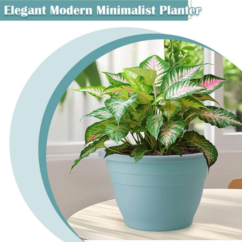 RooTrimmer 3 Pack 11 Inch Plant Pots with Drainage Hole and Plug, Durable Plastic Flower Pots for Indoor & Outdoor Plants, Elegant Mordern Plant Pots Perfect for Herbs, Flowers & Succulents, Blue - Image 3