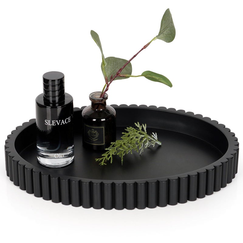 Cathyeen Oval Tray for Coffee Table Decor, 13" Concrete Tray, Table Centerpieces Decorative Trays for Home Decor, Modern Decorative Trays for Coffee Tables, Centerpiece Trays, Black - Image 1