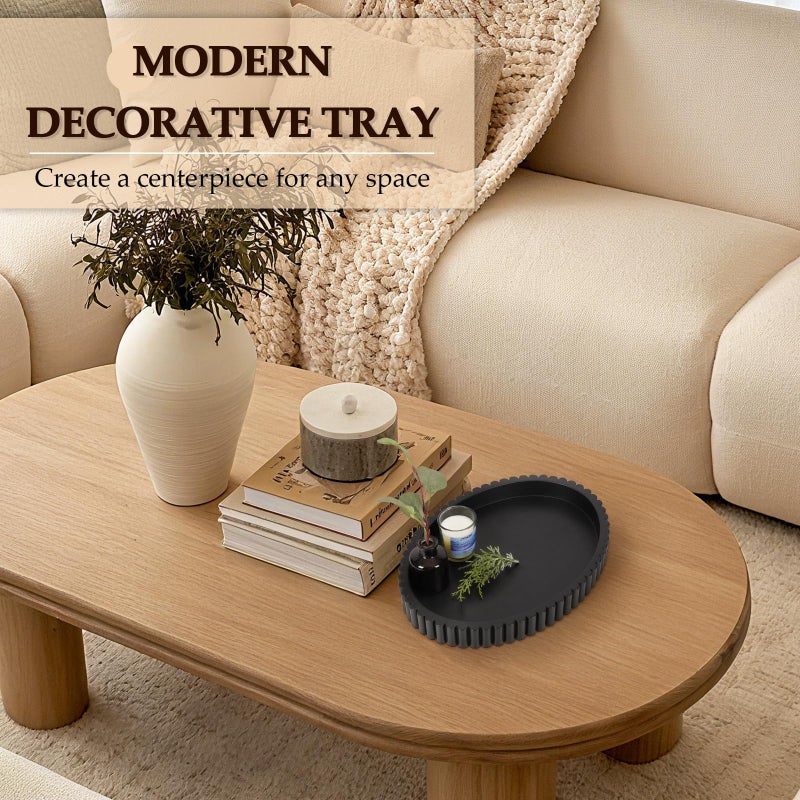 Cathyeen Oval Tray for Coffee Table Decor, 13" Concrete Tray, Table Centerpieces Decorative Trays for Home Decor, Modern Decorative Trays for Coffee Tables, Centerpiece Trays, Black - Image 5