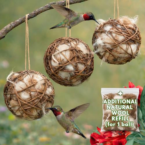 slivche Hummingbird Nesters Bird Nesting Material Holder for Wild Birds Humming Bird House Materials Gifts for Bird Watching Nature Lovers Refillable Outdoor Bird Station 3 Balls Safe Nesting Starter Kit - Image 1