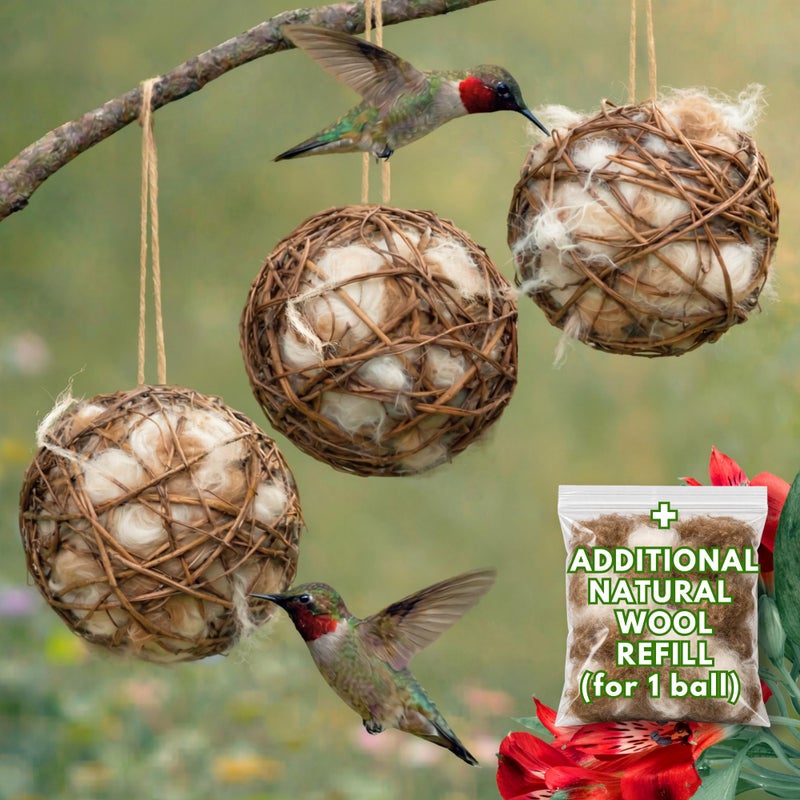 slivche Hummingbird Nesters Bird Nesting Material Holder for Wild Birds Humming Bird House Materials Gifts for Bird Watching Nature Lovers Refillable Outdoor Bird Station 3 Balls Safe Nesting Starter Kit - Image 2