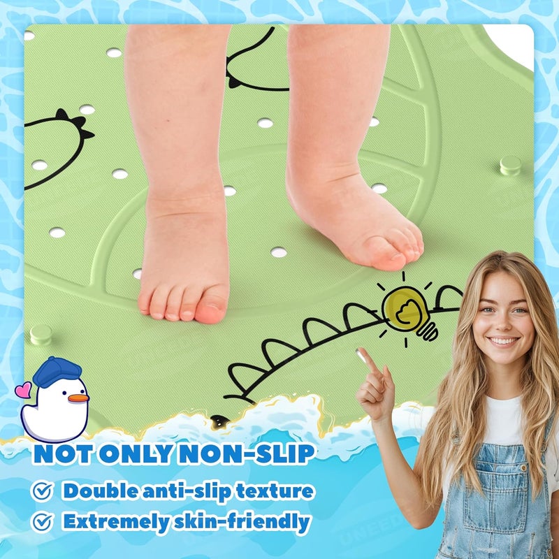 UNEEDE Dinosaur Kids Bathtub Mat - Extra Thick Rubber Shower Mat for Toddlers, 30"x18" Bath Mat with 100+ Suction Cups, Machine Washable Tub Pad for Babies & Children's Bath Time Comfort - Image 4