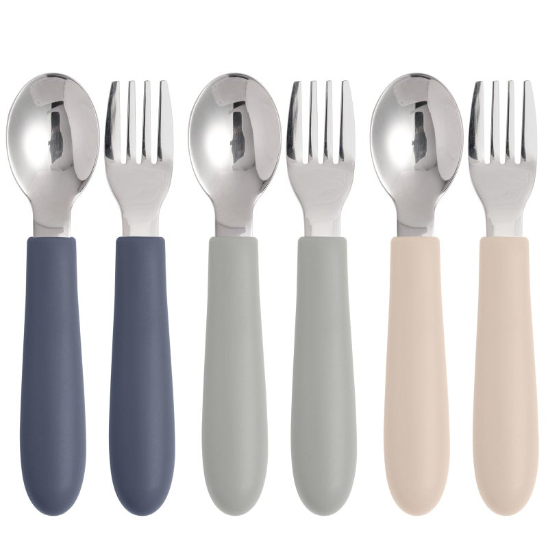 Eascrozn 6 Pack Toddler Utensils, Kids Silverware Set with Silicone Handle, Children Safe Forks and Spoons, 18/8 Stainless Steel, Food Grade Silicone Feeding Supplies, Dishwasher Safe - Image 1