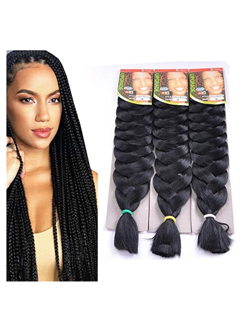 Estelle African braids Hair Extension,Crochet Braiding Hair Extensions Synthetic Braiding Hair High Temperature Synthetic Fiber Yaki Jumbo Braiding Hair (3 pcs, black)  - Image 1