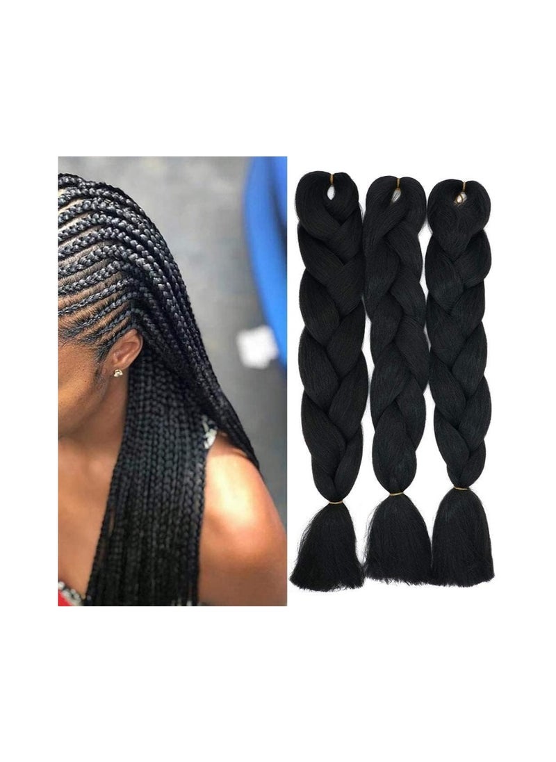 Estelle African braids Hair Extension,Crochet Braiding Hair Extensions Synthetic Braiding Hair High Temperature Synthetic Fiber Yaki Jumbo Braiding Hair (3 pcs, black)  - Image 2