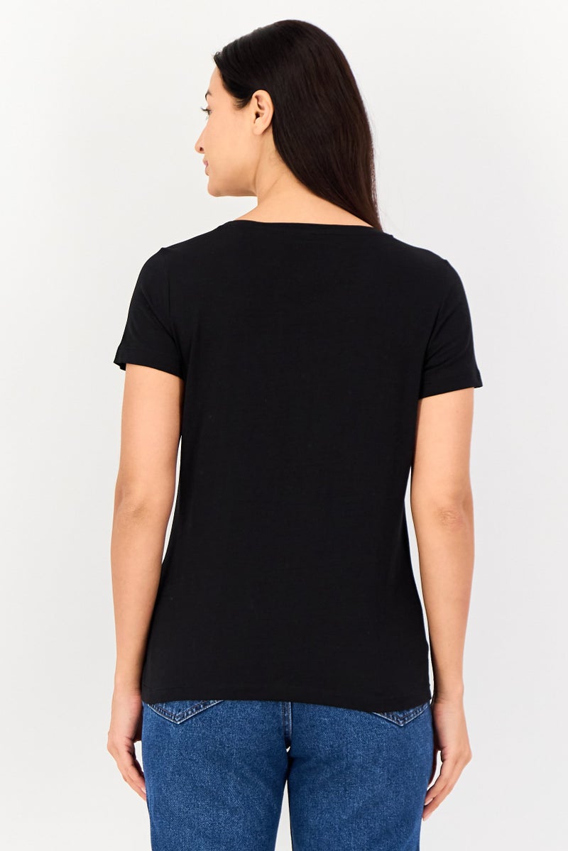VERO MODA I Scenery By Vero Moda Women Crew Neck Short Sleeve Graphic Print T-Shirt, Black - Image 2
