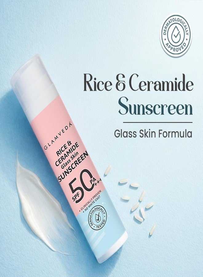 Glamveda Rice & Ceramide Dewy Sunscreen SPF 50 PA+++ | Transparent, Ultra lightweight gel cream | No White Cast, Water & Sweat Proof | For Dry & Sensitive Skin Types 50 ml - Image 1