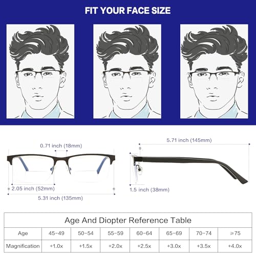 Kafirlo Half Frame Bifocal Reading Glasses for Men Fashion Blue Light Blocking Computer Reader Ultralight Designer Rimless Eyewear 1.25 - Image 4