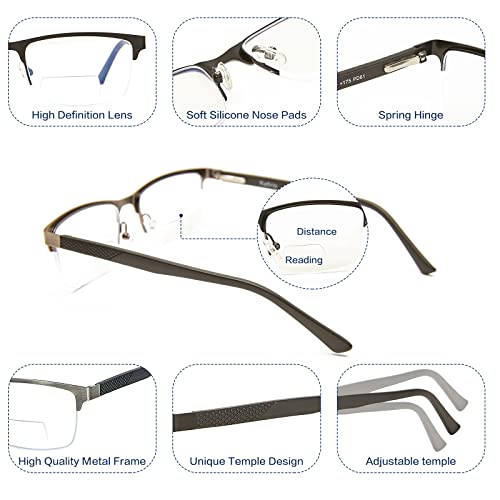 Kafirlo Half Frame Bifocal Reading Glasses for Men Fashion Blue Light Blocking Computer Reader Ultralight Designer Rimless Eyewear 1.25 - Image 3