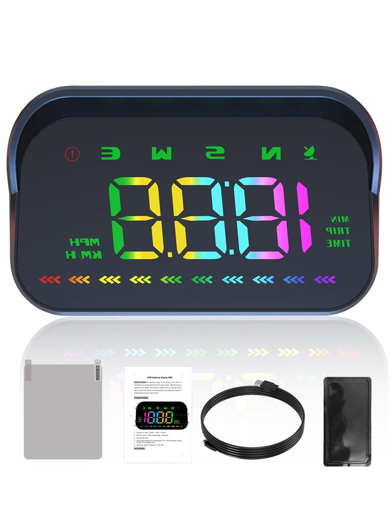 شو وو شاشة عرض أمامية للزجاج الأمامي، عداد سرعة رقمي بنظام تحديد المواقع العالمي (GPS) للسيارة، مع جهاز عرض HUD لعرض عداد السرعة مع بوصلة ووقت ومسافة القيادة وإنذار السرعة الزائدة وإنذار القيادة عند التعب - Image 1