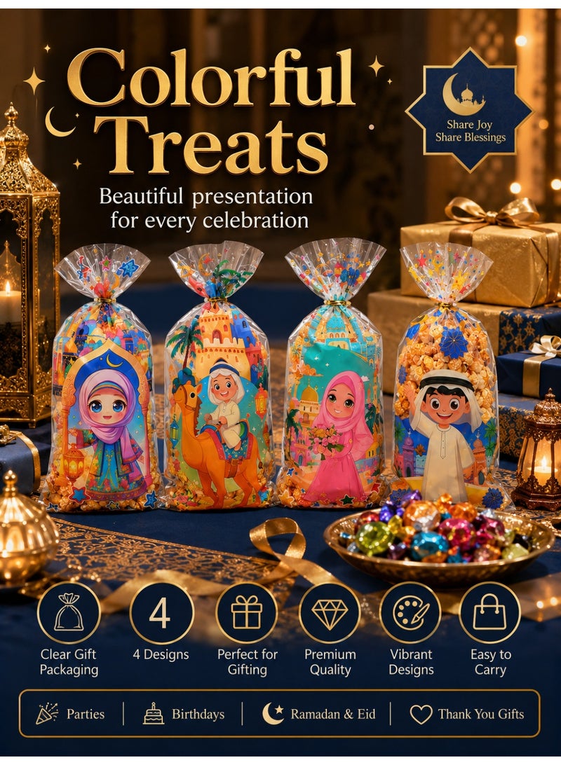 100 Pcs Candy Bags,Plastic Gift Bags with Twist Ties for Ramadan Gifts, Birthday,Party Favor Supplies - Image 4