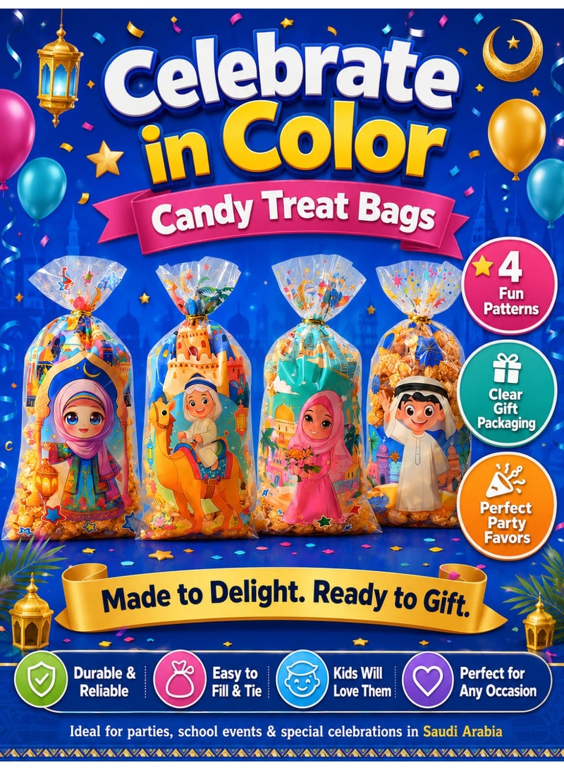 100 Pcs Candy Bags,Plastic Gift Bags with Twist Ties for Ramadan Gifts, Birthday,Party Favor Supplies - Image 5