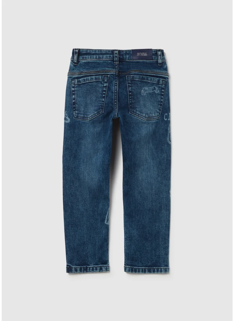 Ovs Slim-fit jeans with five pockets and ''Varsity'' print