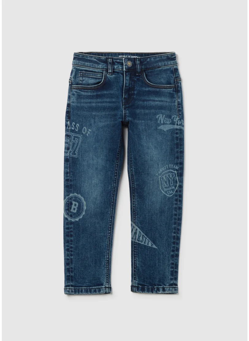Ovs Slim-fit jeans with five pockets and ''Varsity'' print