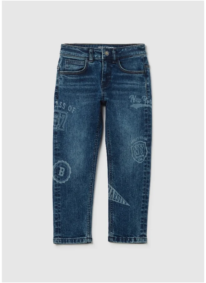Ovs Slim-fit jeans with five pockets and ''Varsity'' print