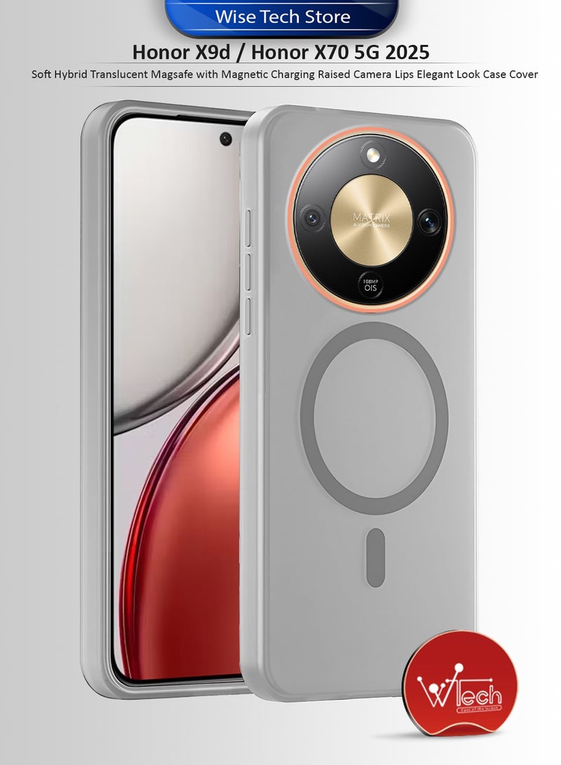 دبليو تيك غطاء حماية لهاتف Honor X9d / Honor X70 5G 2025، ناعم، هجين، شفاف جزئيًا، مع ميزة Magsafe وشحن مغناطيسي، وحواف مرتفعة للكاميرا، تصميم أنيق - رمادي (MCMPMN) - Image 1