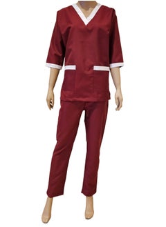 Rannah's Uniform Scrubs Three-Quarter Sleeve Medical Uniform Unisex Top and Pants Maroon Nurse Suit Set  - Image 1