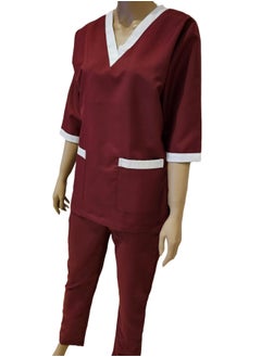 Rannah's Uniform Scrubs Three-Quarter Sleeve Medical Uniform Unisex Top and Pants Maroon Nurse Suit Set  - Image 3