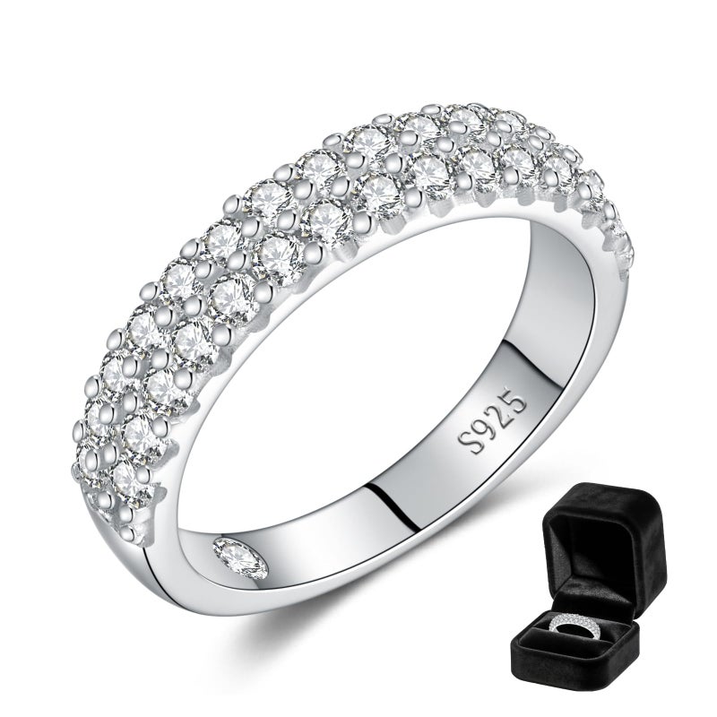 LOIPURI Wedding Engagement Gift for Wife, Double Row Moissanite Wedding Band for Women D Color VVS1 Eternity Ring, White Gold Plated S925 Sterling Silver Comfort Fit Bridal Band Hypoallergenic - Image 1