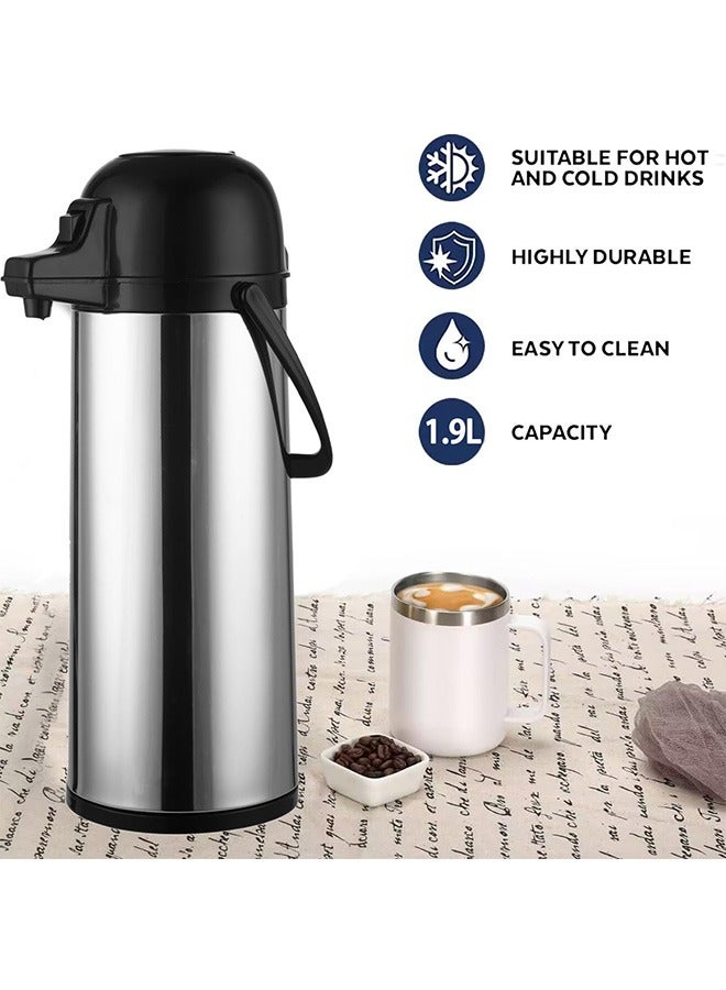 Garlo 1.9L Airpot Thermal Coffee Carafe - Insulated Stainless Steel Coffee Dispenser with Pump - Thermal Beverage Dispenser - Thermos Coffee Carafe for Keeping Hot Coffee & Tea Hot For 12 Hours - Image 2