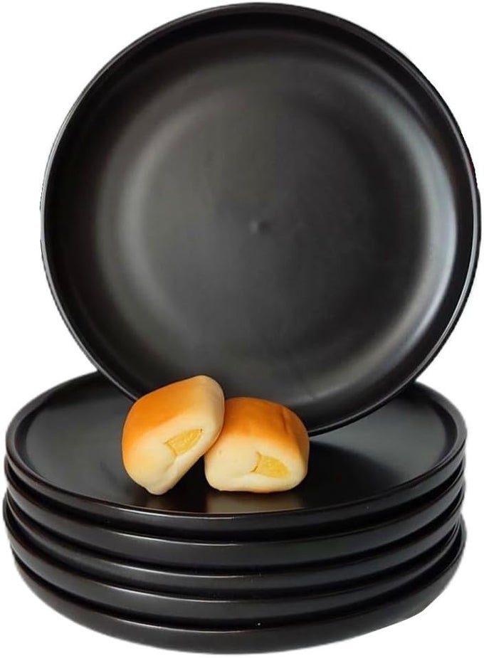 6 INCH BLACK CERAMIC STEAK DINNER PLATES SMALL ROUND APPETIZER PLATE MODERN FLAT PASTA DINNERWARE DISHES SET ELEGANT SALAD PORCELAIN DESSERT SERVING PLATES MICROWAVE DISHWASHER SAFE 6 PACK