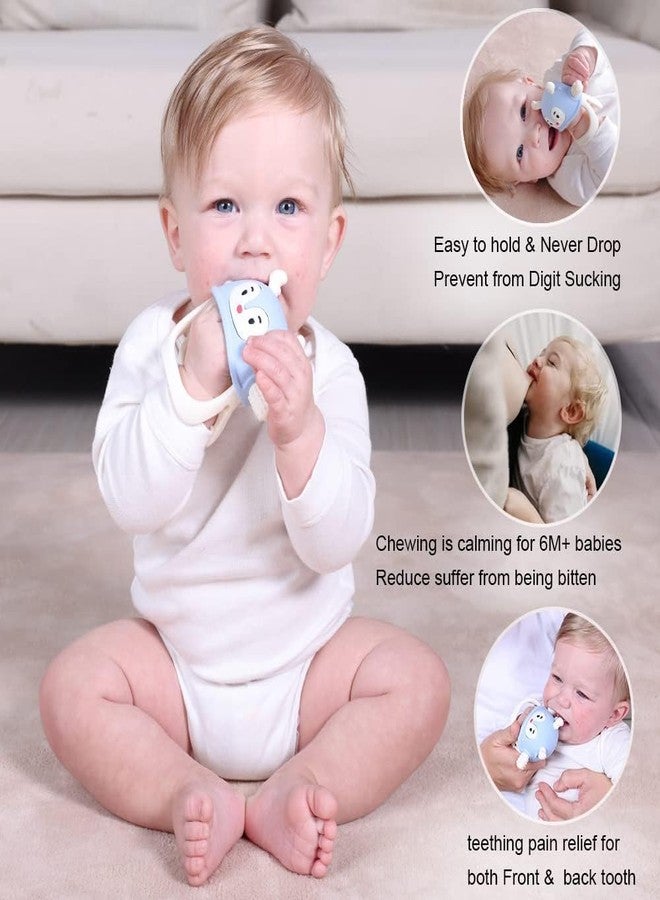 HEOMOONE Teething Toys for Babies 0-6 Months, Never Drop Silicone Baby Teether, Hand Pacifier for Sucking Babies, Soothing Pain Relief, Best Chew Toy for Teething Baby, Teething Mitten for New Born (Reindeer Blue) - Image 3