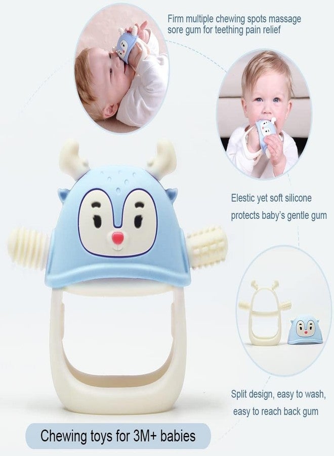 HEOMOONE Teething Toys for Babies 0-6 Months, Never Drop Silicone Baby Teether, Hand Pacifier for Sucking Babies, Soothing Pain Relief, Best Chew Toy for Teething Baby, Teething Mitten for New Born (Reindeer Blue) - Image 2