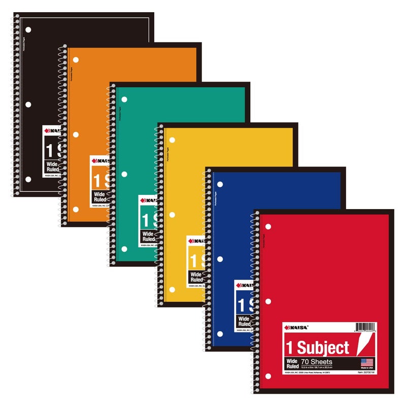 KAISA 1Subject Wirebound Notebook Spiral Note Book 8x105inch Wide Ruled 70sheetspad Wire Notebooks Office School Supplies for Students Office Pack of 6Pads S07001W