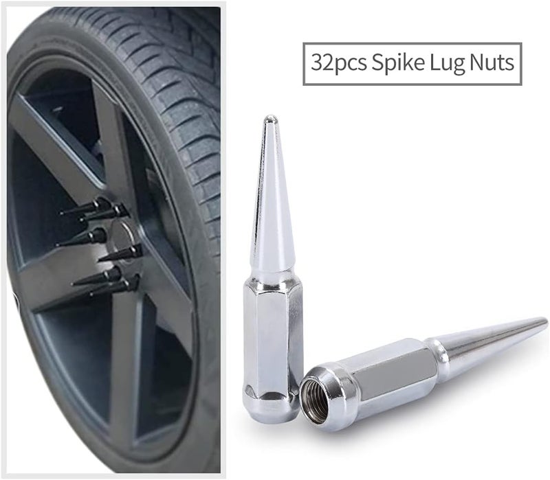 ChnewAuto M14x1.5 Chrome Spike Lug Nut Set - 32 Pieces with 2 Socket Keys - Image 5