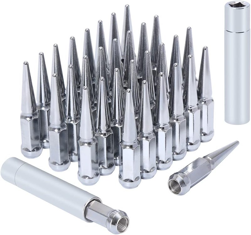 ChnewAuto M14x1.5 Chrome Spike Lug Nut Set - 32 Pieces with 2 Socket Keys - Image 1