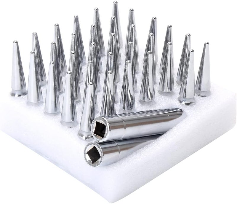 ChnewAuto M14x1.5 Chrome Spike Lug Nut Set - 32 Pieces with 2 Socket Keys - Image 4