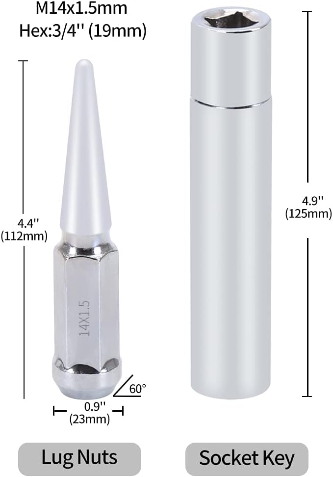 ChnewAuto M14x1.5 Chrome Spike Lug Nut Set - 32 Pieces with 2 Socket Keys - Image 3