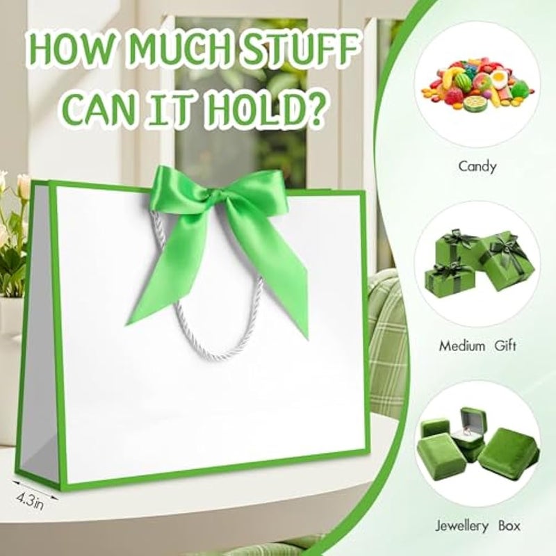 1PCS Large Gift Bag with Ribbon and 1 Greeting Card 2 Tissue Papers, Portable Paper Gift Bag with Handles, Birthday Present Bags for Wedding Party,Mothers Day12.6 x 9.8 x 3.9(White-Green - Image 4