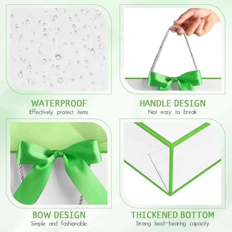 1PCS Large Gift Bag with Ribbon and 1 Greeting Card 2 Tissue Papers, Portable Paper Gift Bag with Handles, Birthday Present Bags for Wedding Party,Mothers Day12.6 x 9.8 x 3.9(White-Green - Image 5