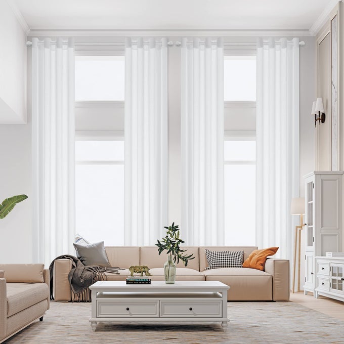 FAUX LINEN EXTRA LONG CURTAINS 132 INCHES LONG SHEER LIGHT FILTERING HIGH CEILING CURTAINS FOR HIGH LIVING ROOMGROMMET WHITE 50 W X 132 L 1 PANEL
