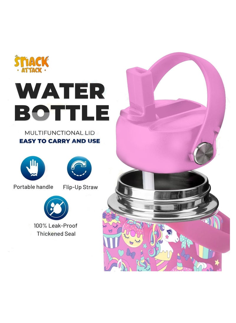 Snack attack SA Kids Water Bottle for School Insulated water bottle with Straw Lid, Kids water bottle stainless steel, Double Wall, Baby water bottle, Steel water bottle (Pink Family)  - Image 5