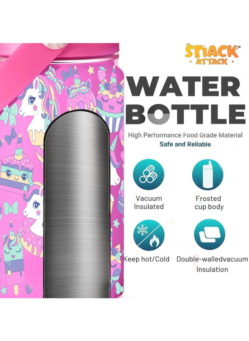 Snack attack SA Kids Water Bottle for School Insulated water bottle with Straw Lid, Kids water bottle stainless steel, Double Wall, Baby water bottle, Steel water bottle (Pink Family)  - Image 3