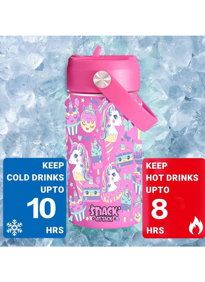 Snack attack SA Kids Water Bottle for School Insulated water bottle with Straw Lid, Kids water bottle stainless steel, Double Wall, Baby water bottle, Steel water bottle (Pink Family)  - Image 2