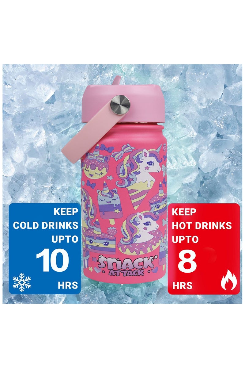 Snack attack SA Kids Water Bottle for School Insulated water bottle with Straw Lid, Kids water bottle stainless steel, Double Wall, Baby water bottle, Steel water bottle (Pink Family) - Image 2