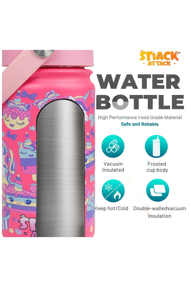 Snack attack SA Kids Water Bottle for School Insulated water bottle with Straw Lid, Kids water bottle stainless steel, Double Wall, Baby water bottle, Steel water bottle (Pink Family) - Image 3