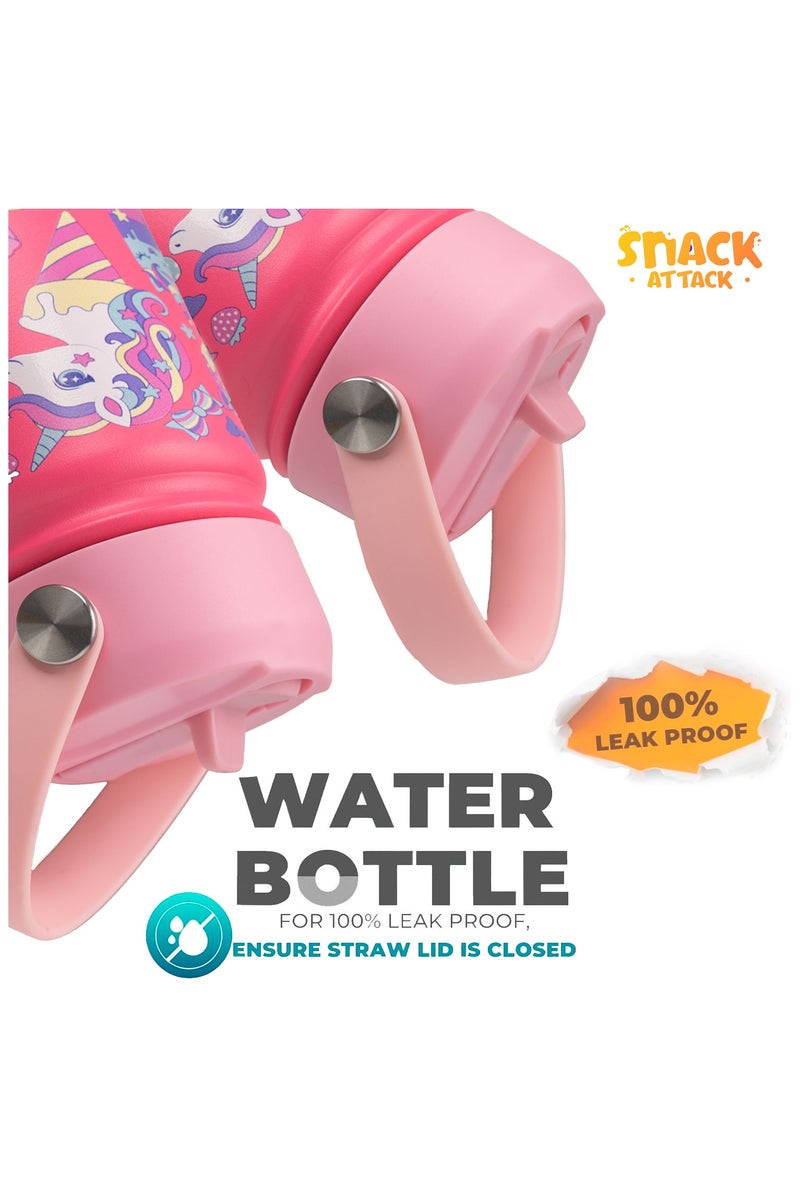 Snack attack SA Kids Water Bottle for School Insulated water bottle with Straw Lid, Kids water bottle stainless steel, Double Wall, Baby water bottle, Steel water bottle (Pink Family) - Image 4