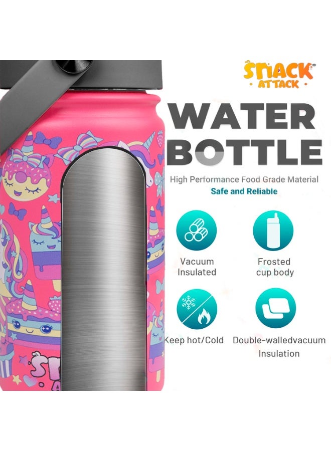 Snack attack SA Kids Water Bottle for School Insulated water bottle with Straw Lid, Kids water bottle stainless steel, Double Wall, Baby water bottle, Steel water bottle (Pink Family) - Image 3
