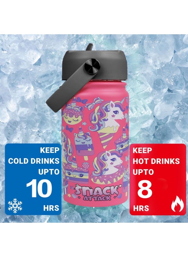 Snack attack SA Kids Water Bottle for School Insulated water bottle with Straw Lid, Kids water bottle stainless steel, Double Wall, Baby water bottle, Steel water bottle (Pink Family) - Image 2