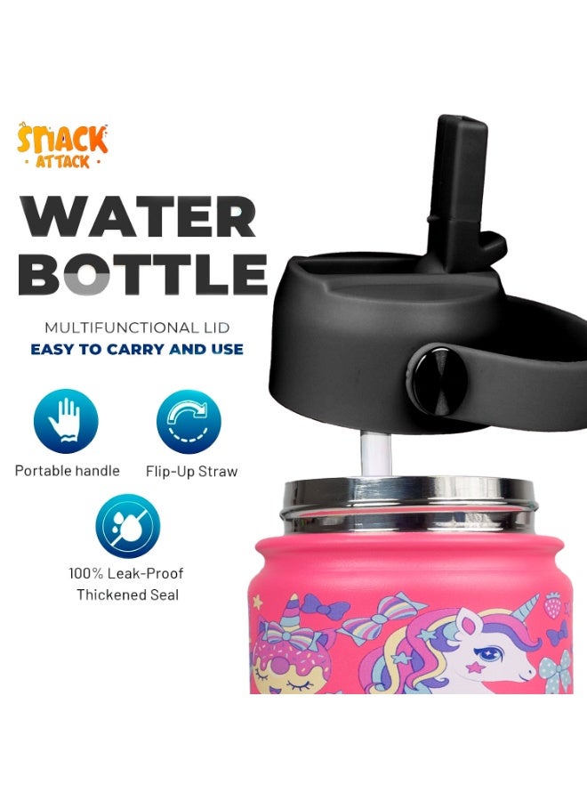 Snack attack SA Kids Water Bottle for School Insulated water bottle with Straw Lid, Kids water bottle stainless steel, Double Wall, Baby water bottle, Steel water bottle (Pink Family) - Image 5