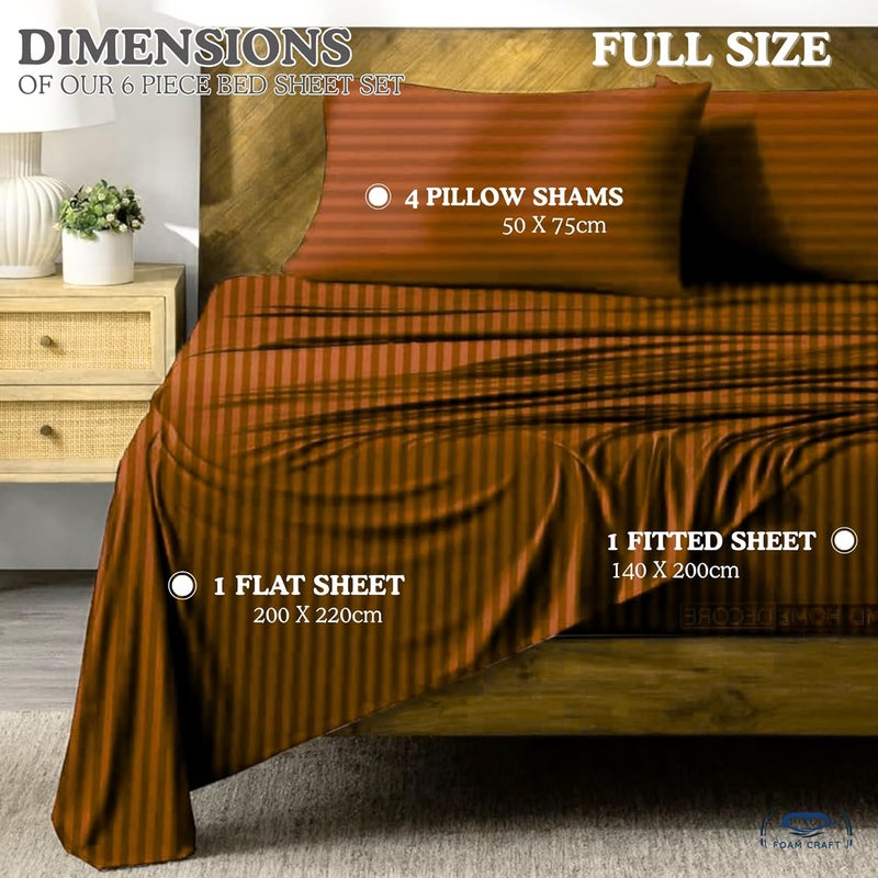 FOAM CRAFT® Hotel Quality 6-Piece Stripe Bed Sheet Set - Mocha, Full - Image 2