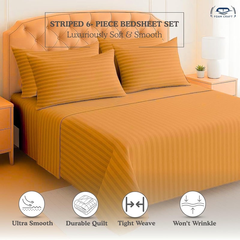 FOAM CRAFT® Hotel Quality 6-Piece Stripe Bed Sheet Set - Mocha, Full - Image 3