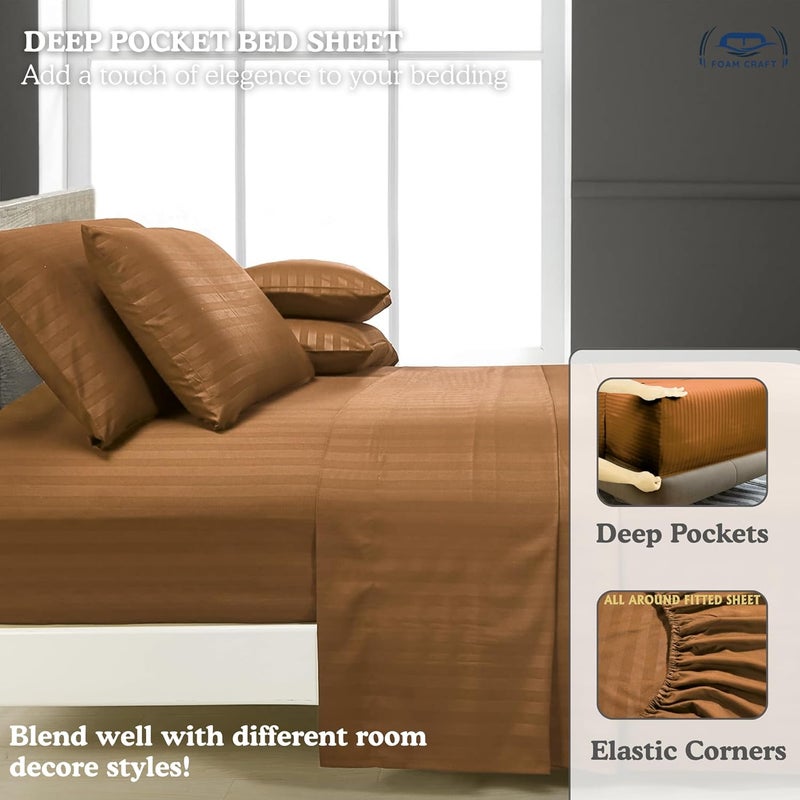 FOAM CRAFT® Hotel Quality 6-Piece Stripe Bed Sheet Set - Mocha, Full - Image 5